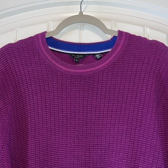 Ted Baker London beautiful vibrant purple cotton blend waffled sweater XL (6) - Picture 3 of 10